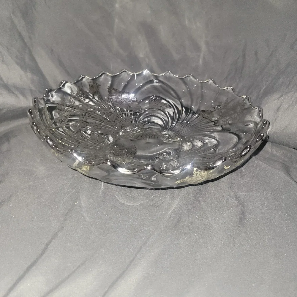 Sterling Silver Overlay 4 Footed Scalloped Edge Round Bowl 25th Anniversary